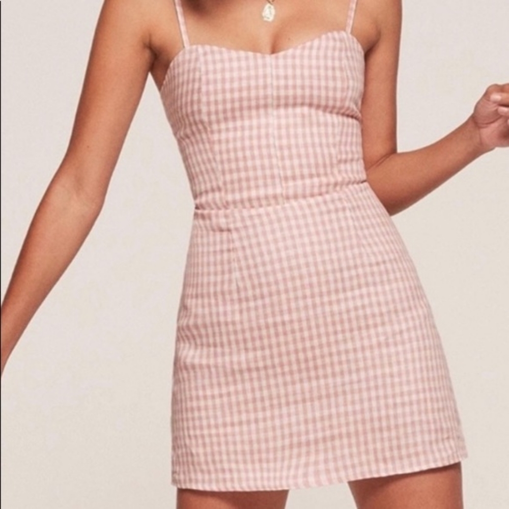 Reformation Pink Gingham Audrey Dress